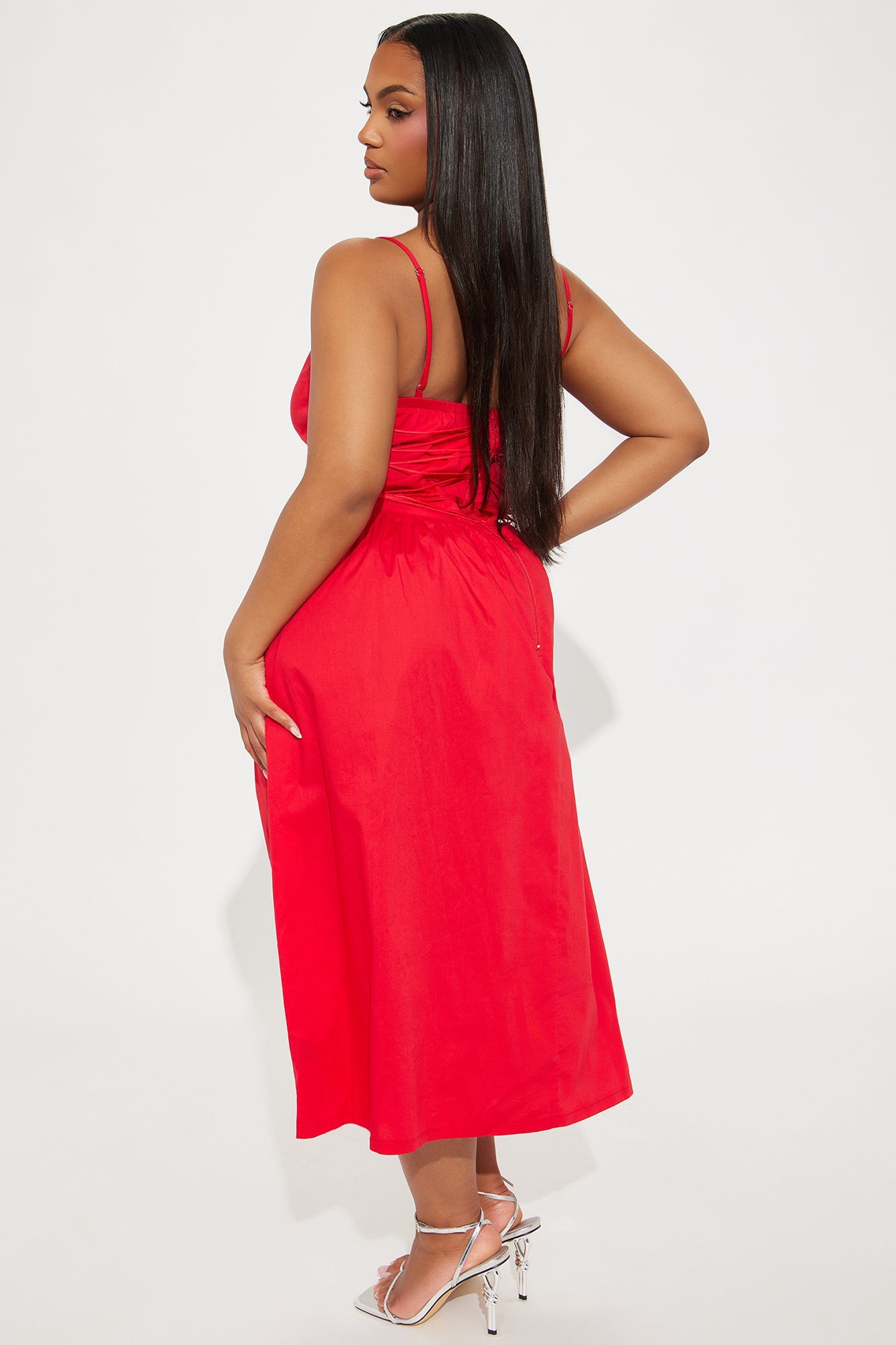 Nelly Stretch Poplin Midi Dress - Red