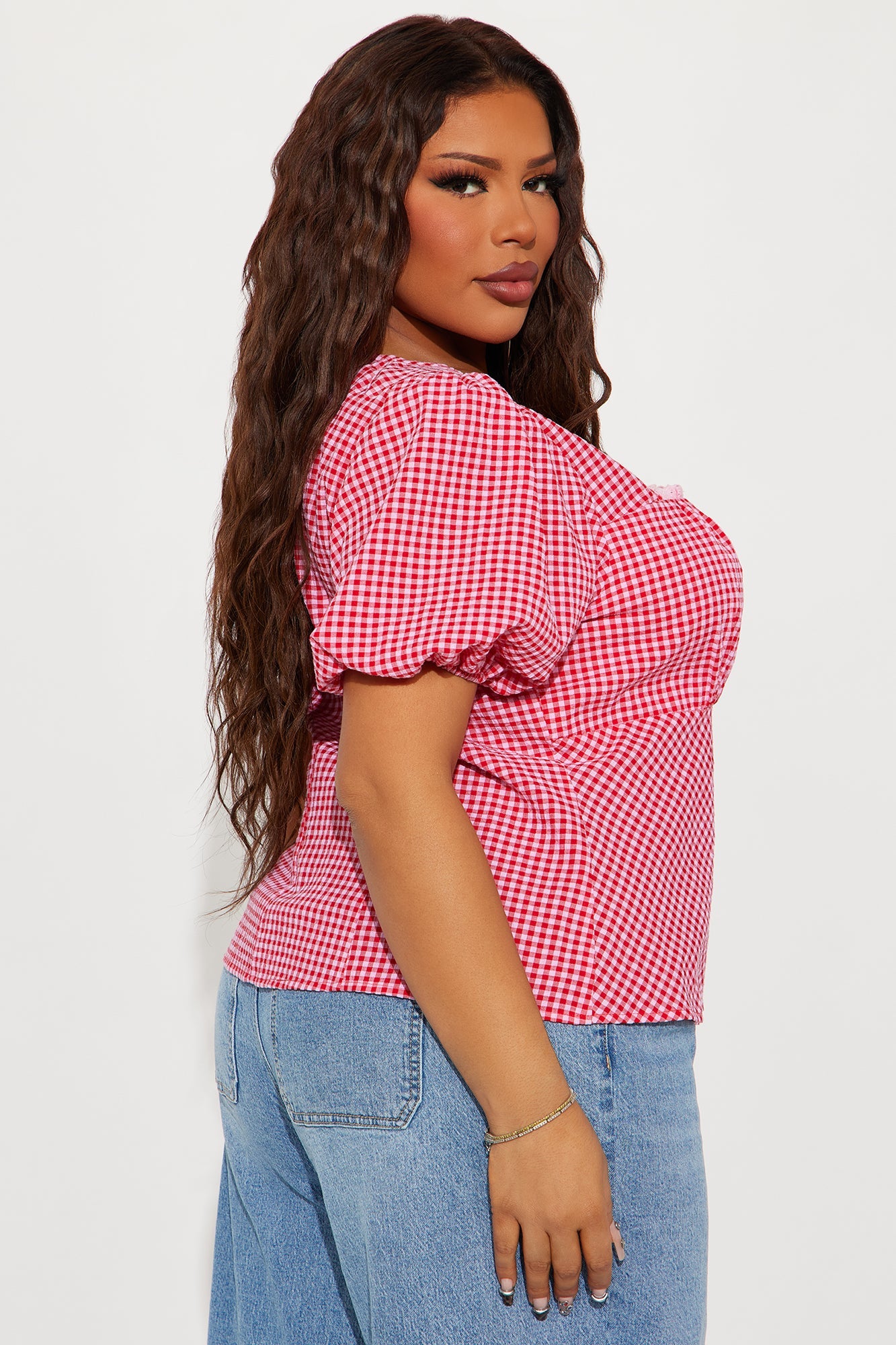 Picnic By The Beach Gingham Top - Red/combo