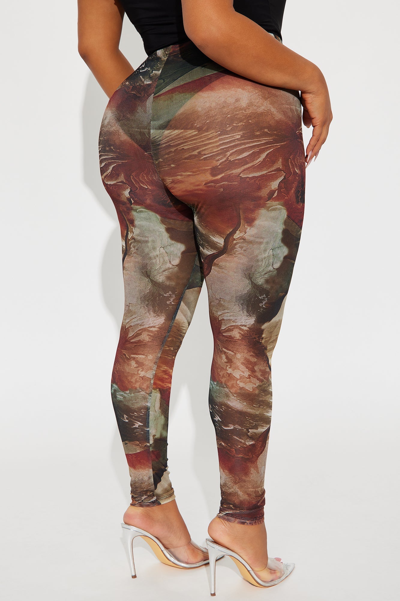 Avalina Floral Print Mesh Legging - Brown Combo