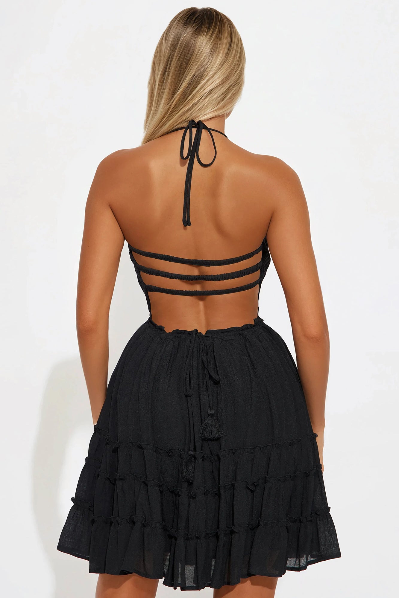 Kezia Gauze Halter Mini Dress - Black
