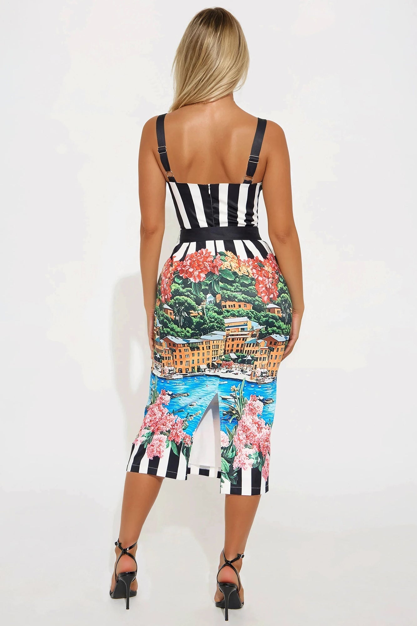 Trip To Milan Belted Striped Midi Dress - Black/White