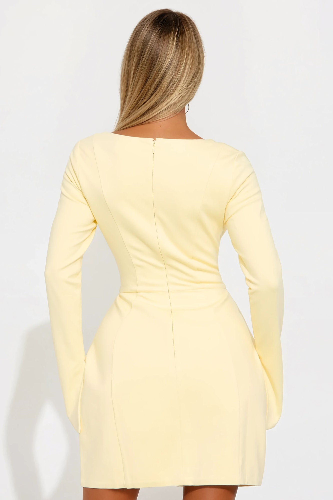 Mia Long Sleeved Ponte Mini Dress - Butter Yellow