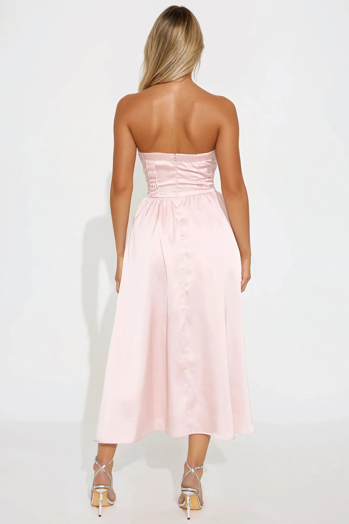 New Beginnings Satin Midi Dress - Blush