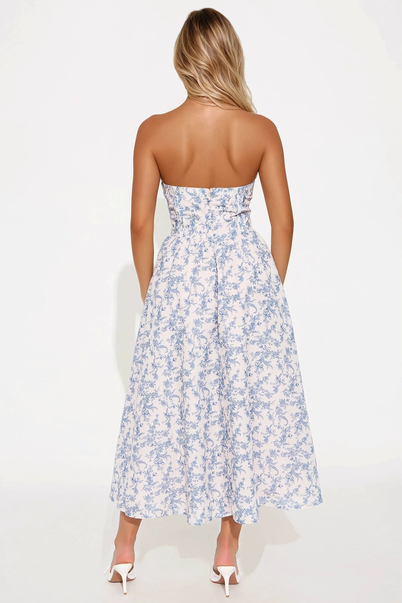 Cleora Corset Floral Midi Dress - Navy/combo