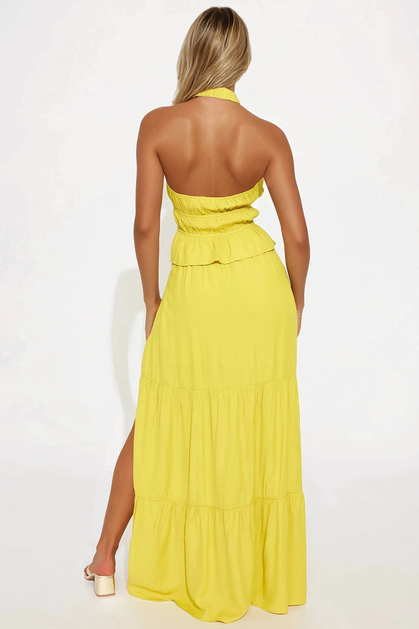 Valerie Boho Linen Skirt Set - Chartreuse