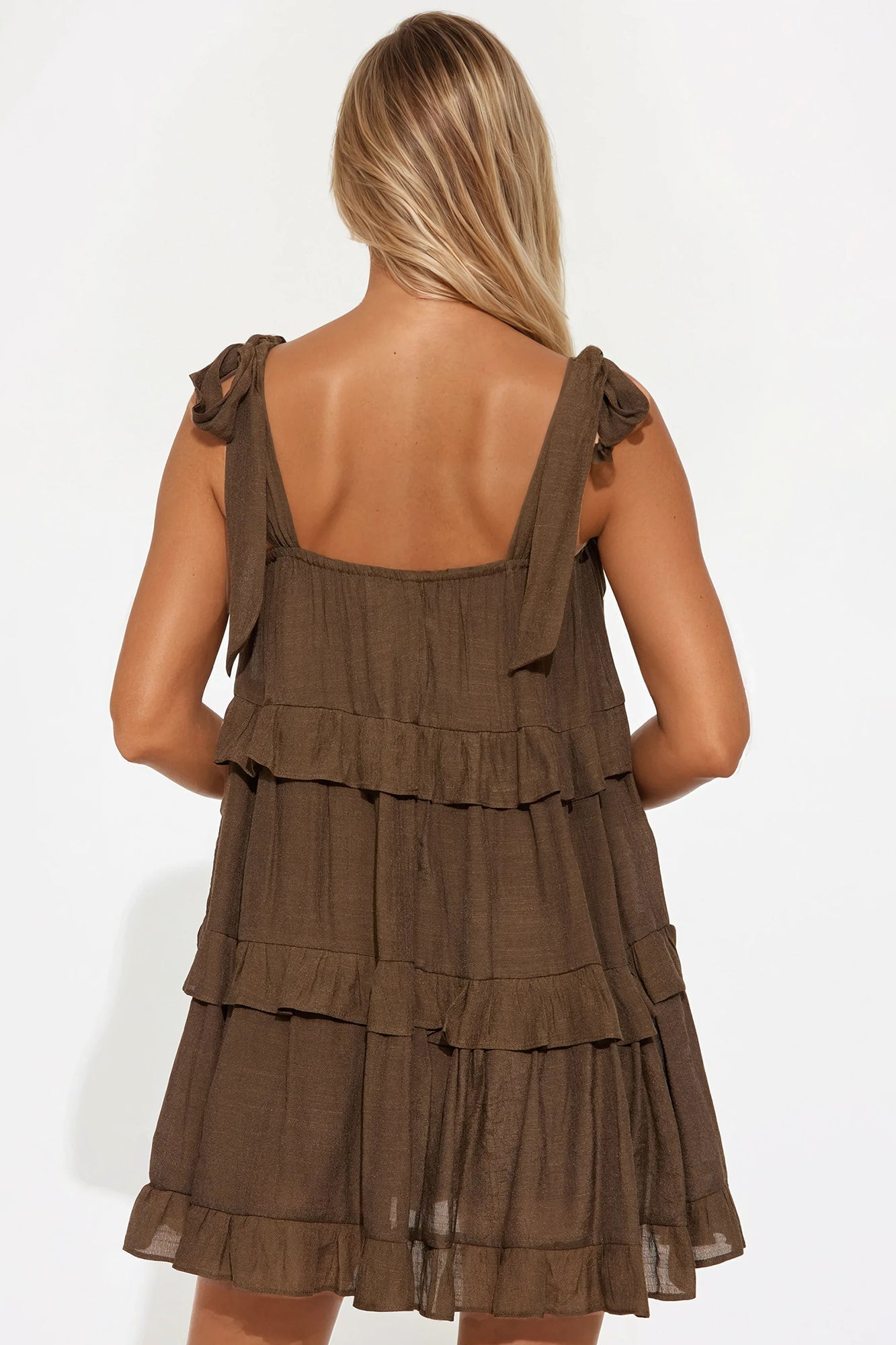 Anya Flowy Gauze Mini Dress - Brown