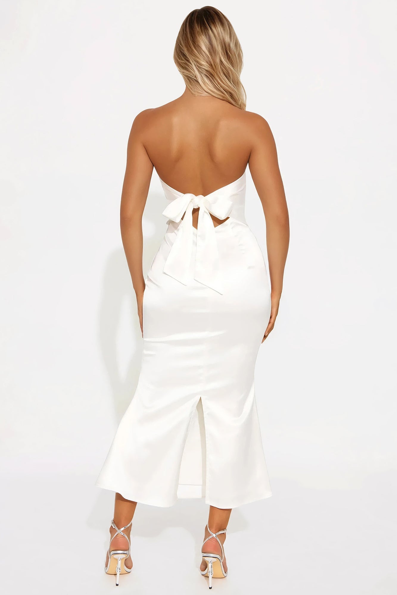 Sweet Attraction Stretch Satin Midi Dress - Ivory