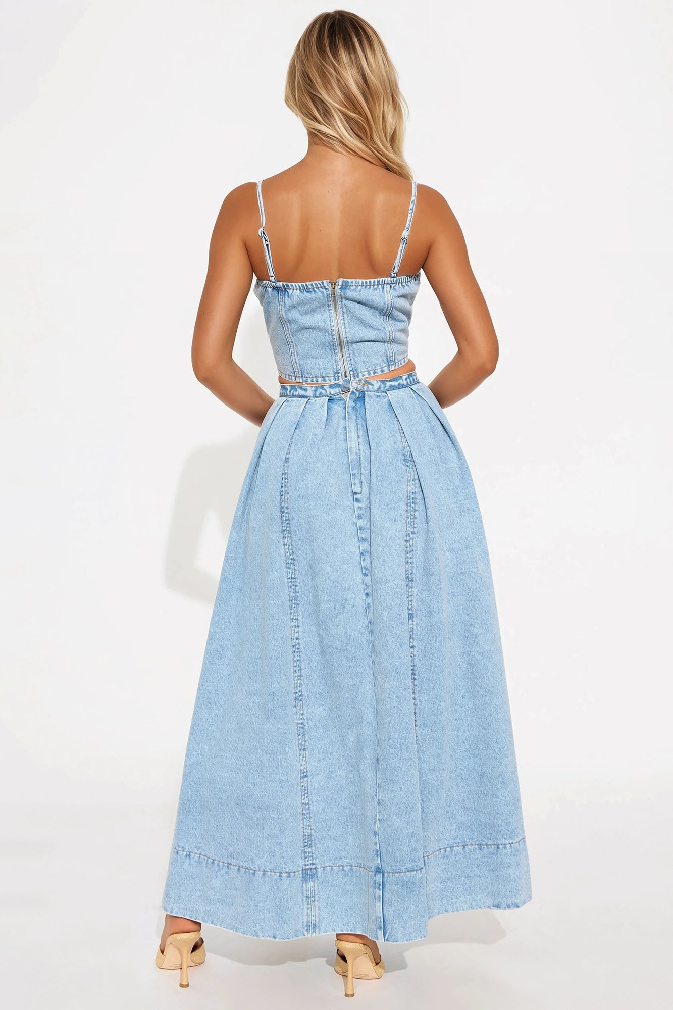 The Angelina Denim Skirt Set - Light Wash