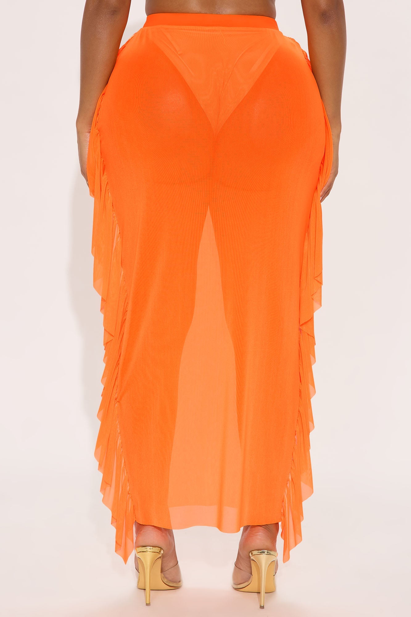 Sunshine See Through Coverup Skirt - Orange