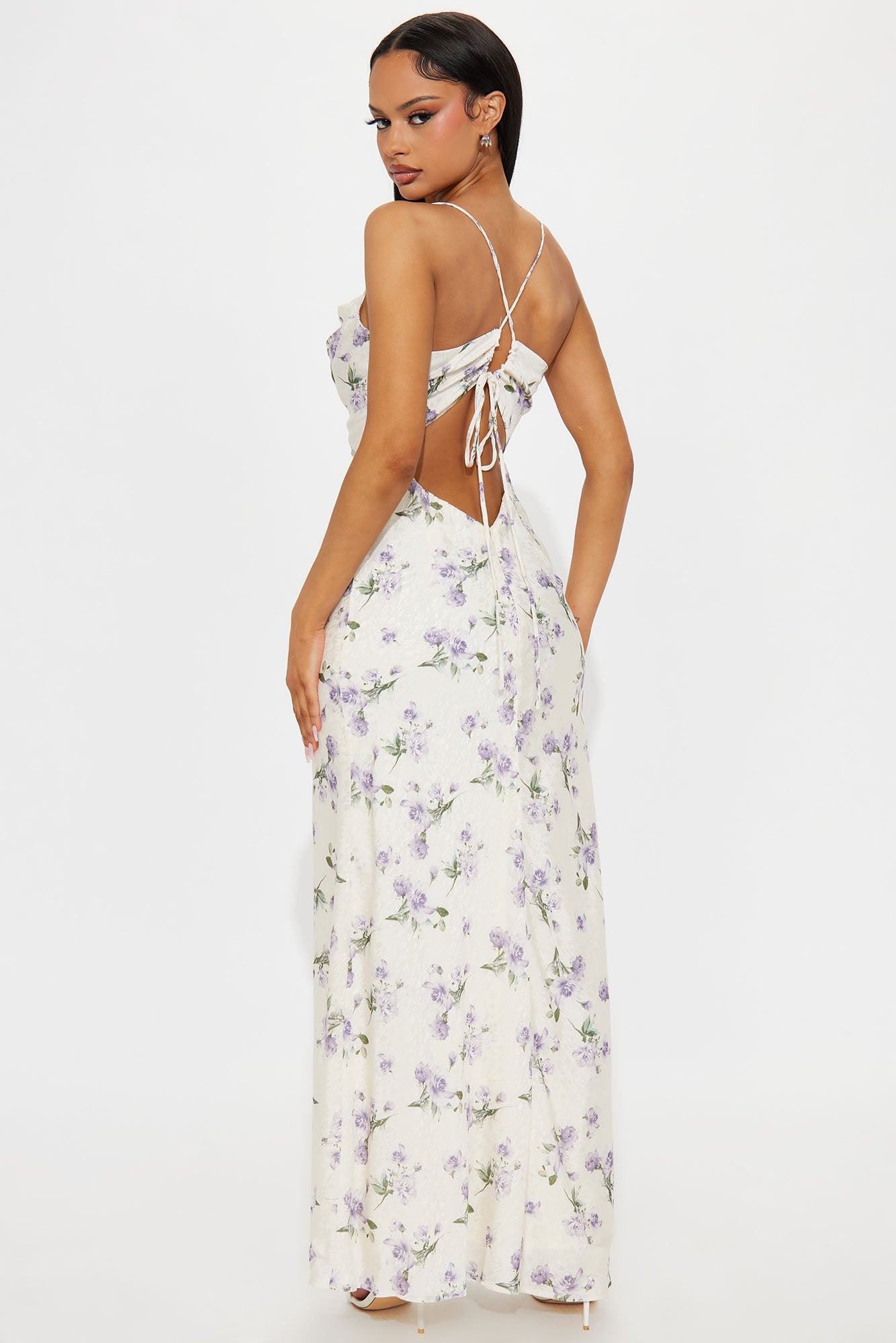 Sofia Floral Satin Maxi Dress - White/combo