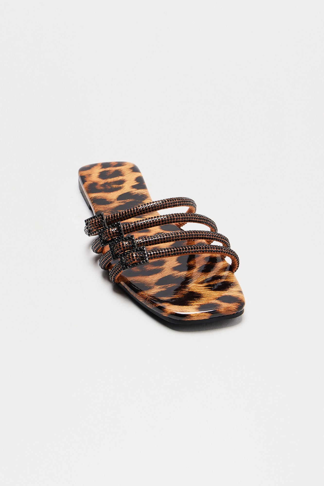 Romain Rhinestone Buckle Slip On Sandals - Leopard