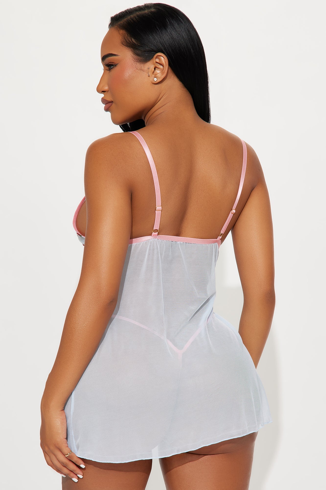Flirty Flyaway Babydoll With Thong Panty - Blue/combo