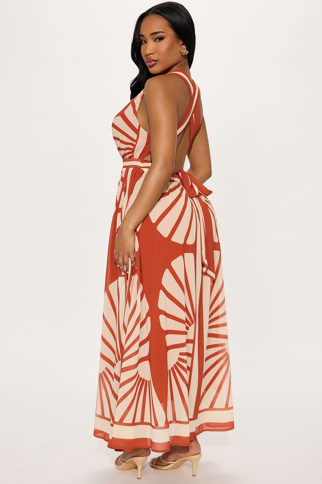 On Vacation Chiffon Maxi Dress - Rust/combo
