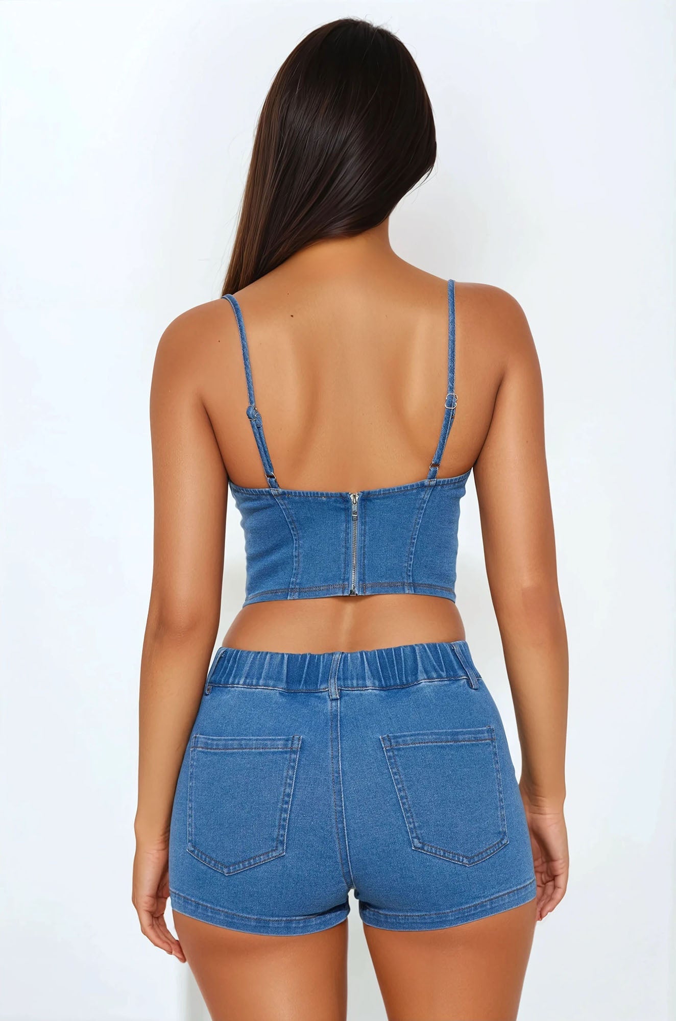 Style Muse Denim Short Set - Medium Wash