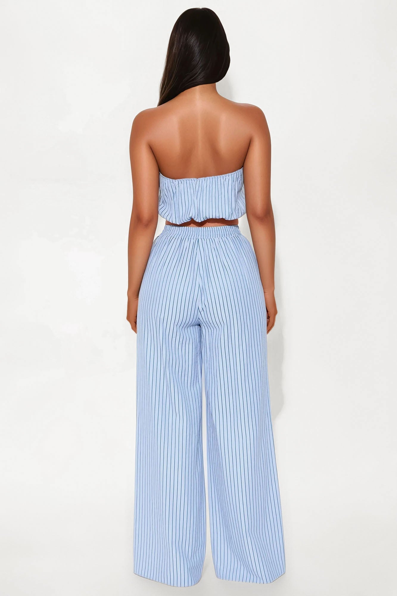 Gracie Pinstripe Pant Set - Light Blue