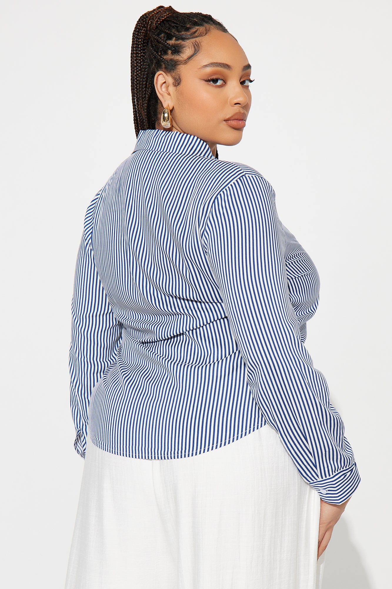 Hit The City Striped Challis Shirt - White/Blue