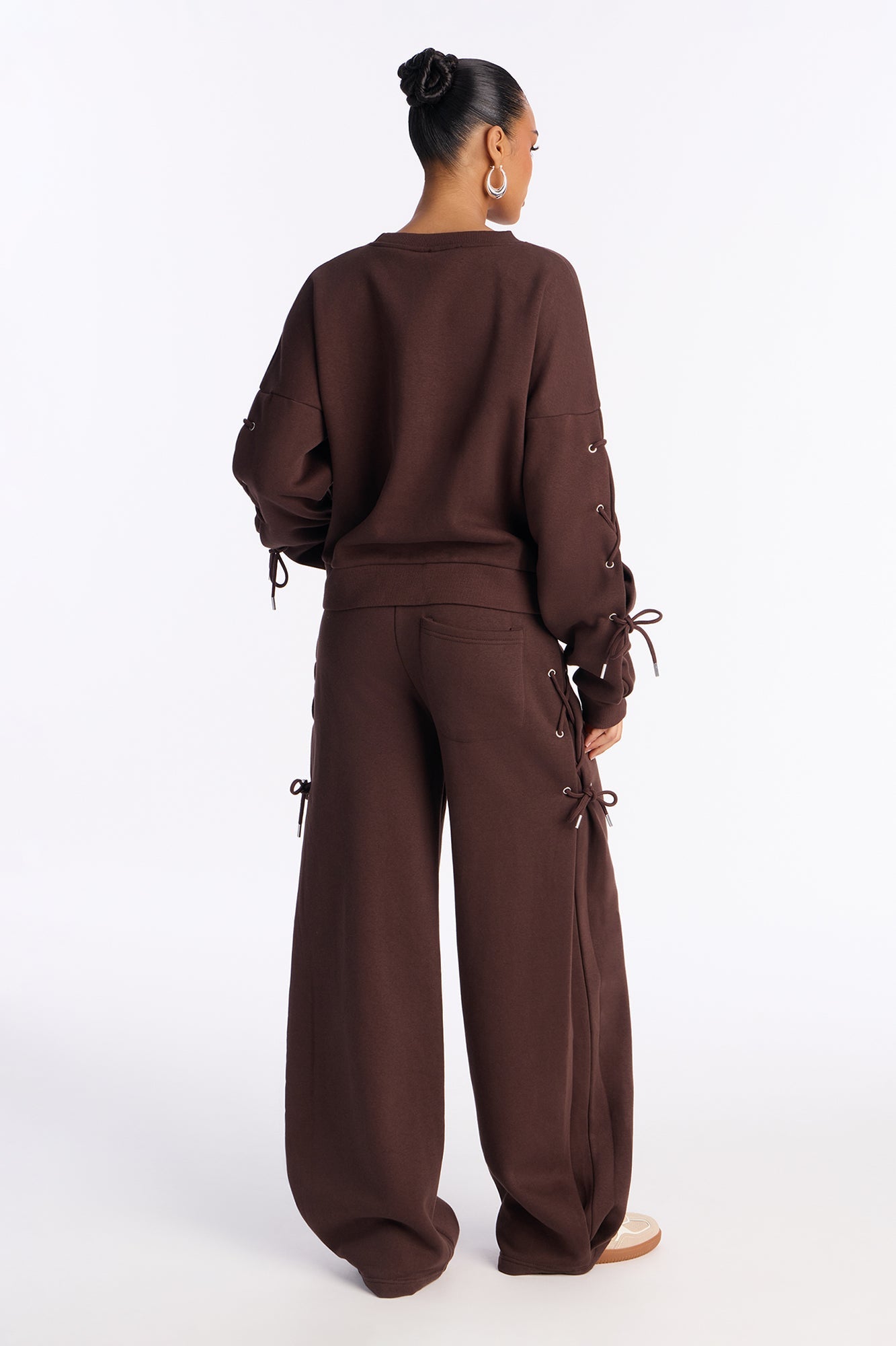 Caro Lace Up Sweatshirt Set - Brown