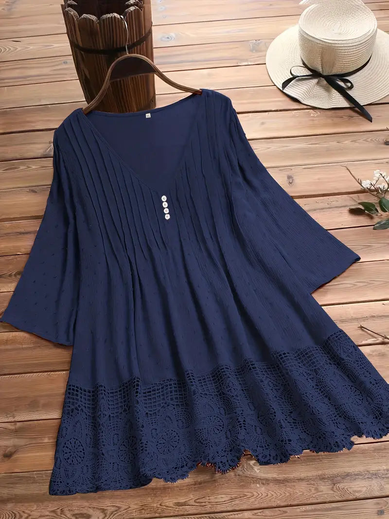 Koemi - Vintage Blouse met Ruches en V-hals