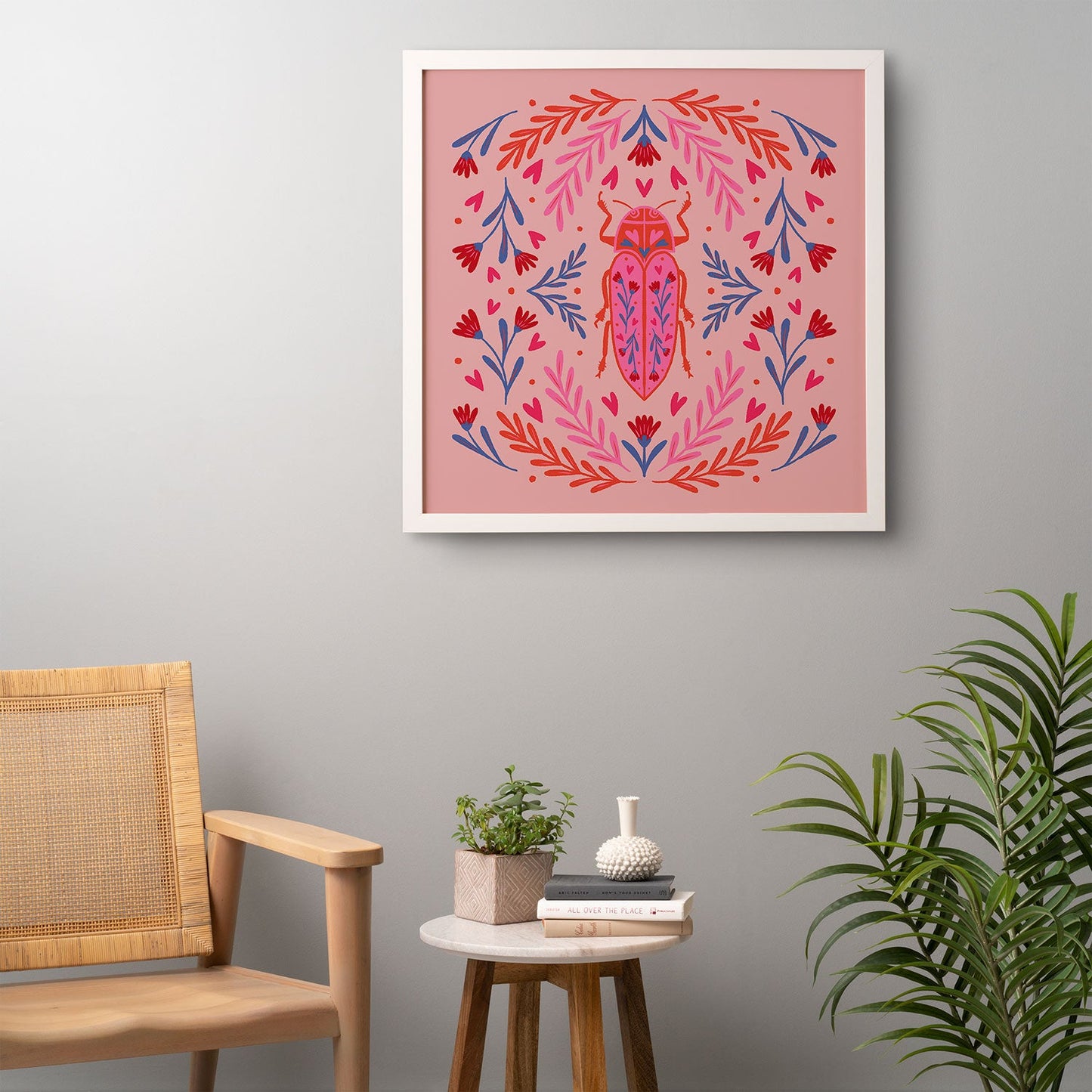 Angela Minca Lovebug pink and red Framed Wall Art