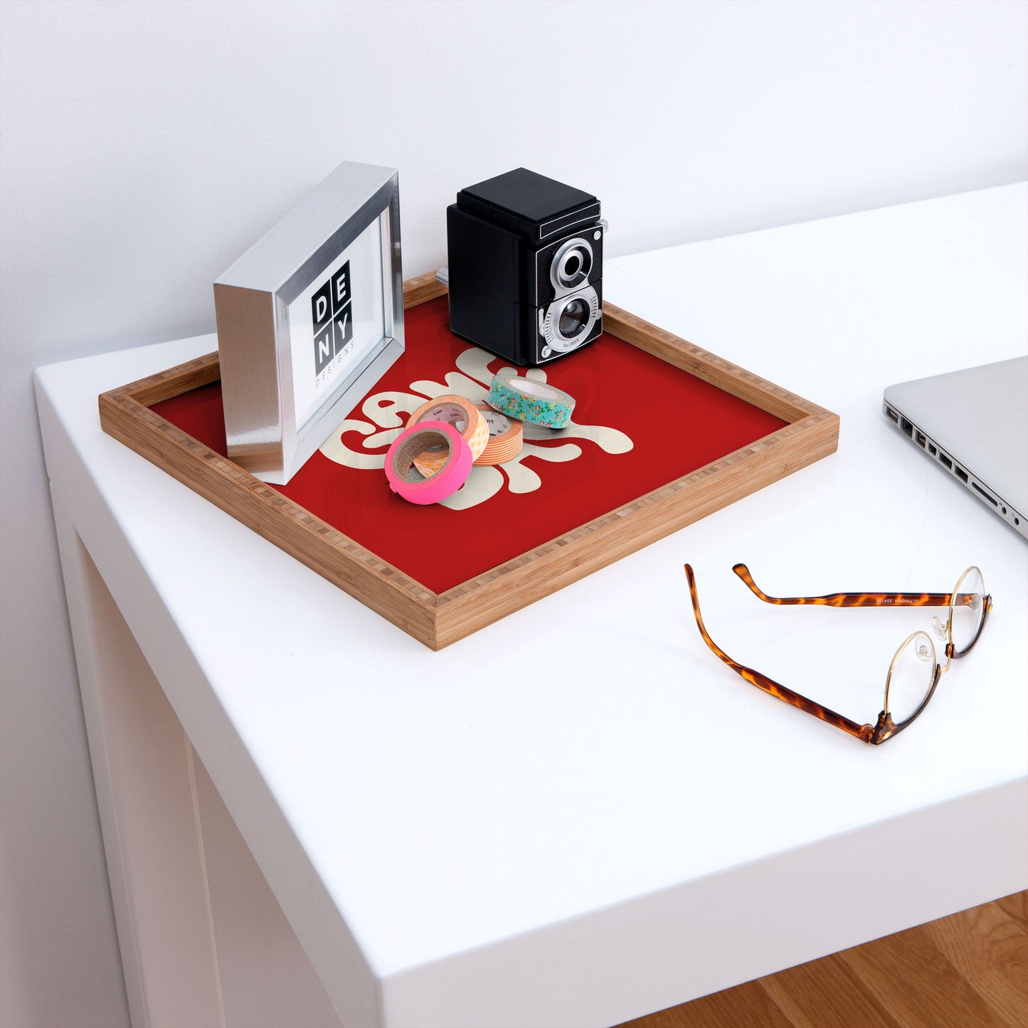 DENY Designs Gameday Red and White 1 Square Tray