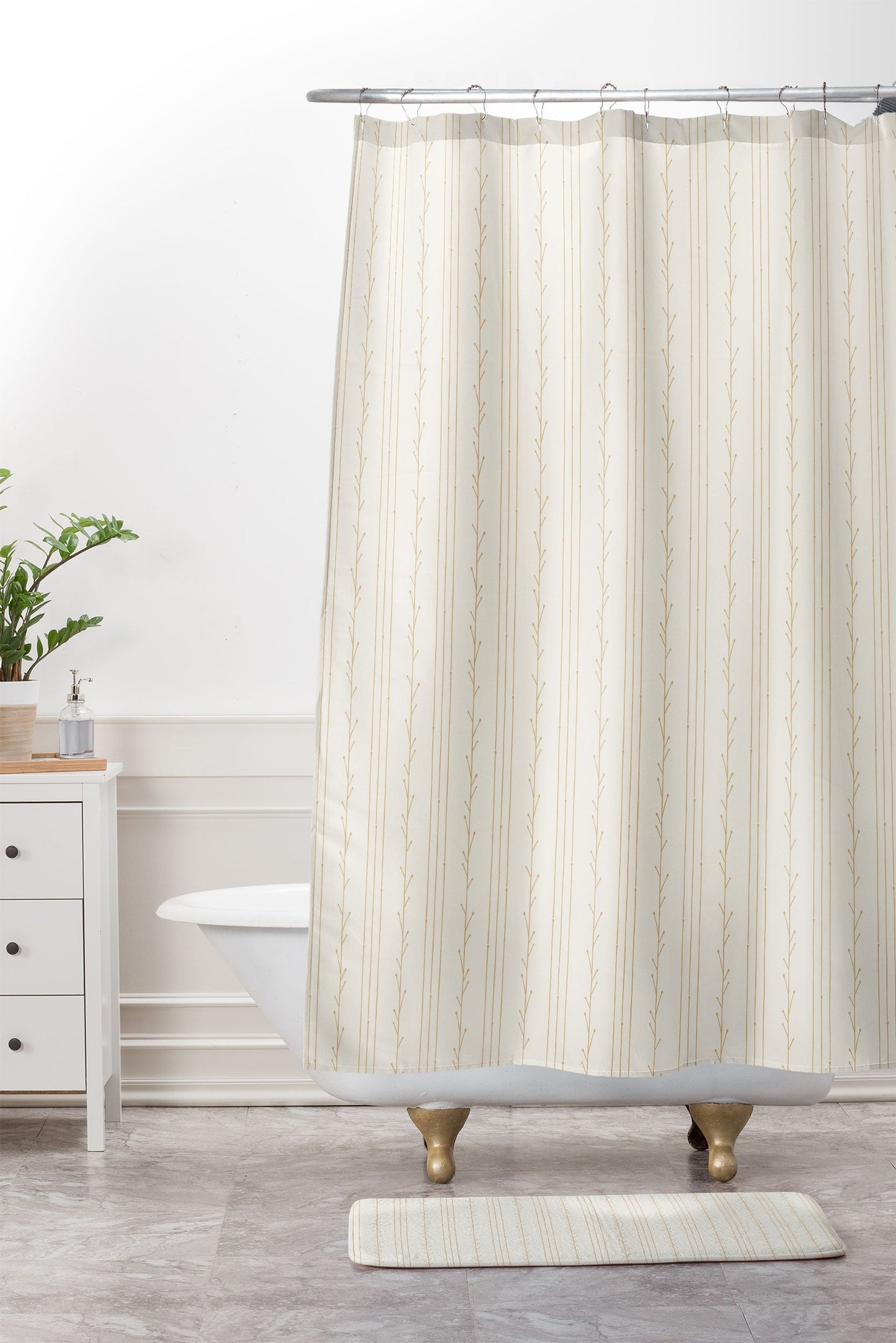 Little Arrow Design Co branch stripes cream Shower Curtain And Mat