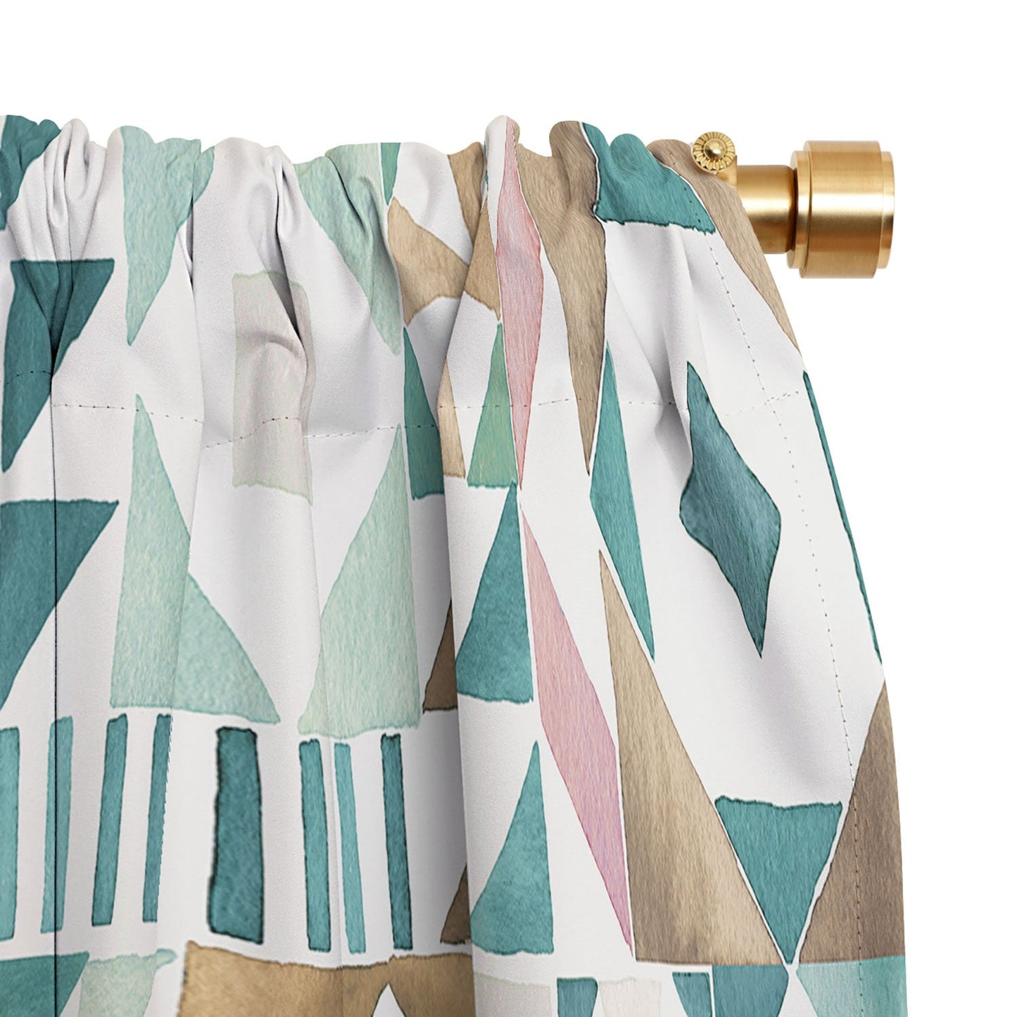 Ninola Design Charming Nostalgia Geometric Tiles Patchwork Aqua Pink Gold Blackout Non Repeat