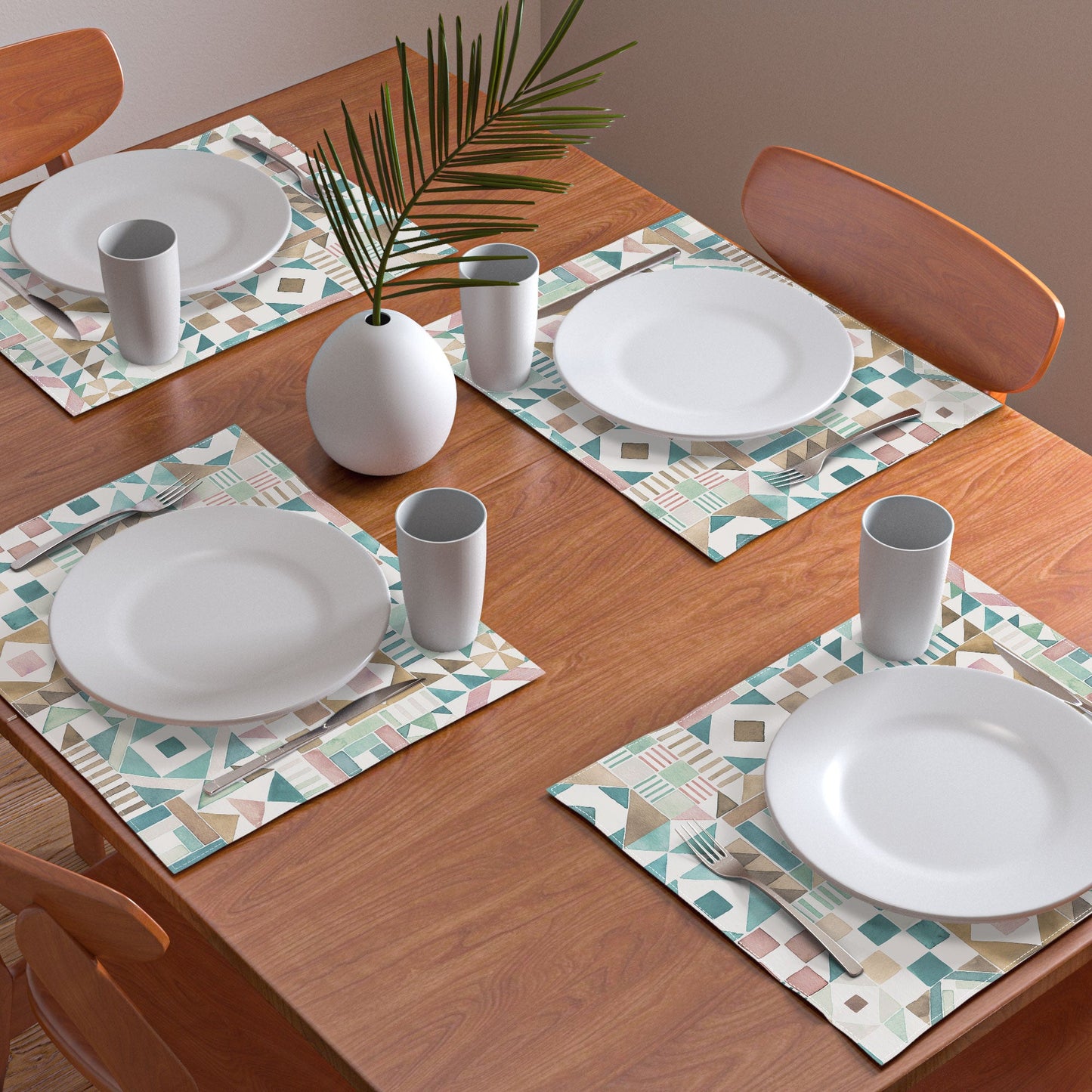 Ninola Design Charming Nostalgia Geometric Tiles Patchwork Aqua Pink Gold Placemat