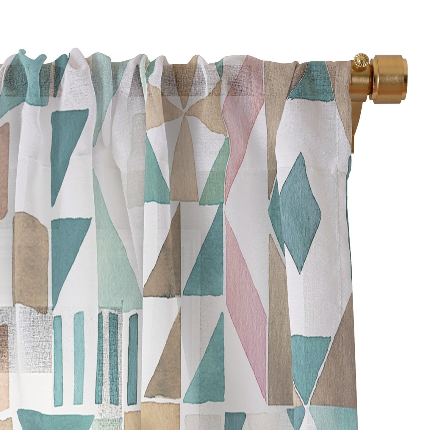 Ninola Design Charming Nostalgia Geometric Tiles Patchwork Aqua Pink Gold Sheer Non Repeat