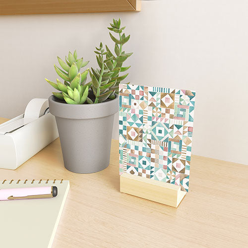 Ninola Design Charming Nostalgia Geometric Tiles Patchwork Aqua Pink Gold Mini Art Print
