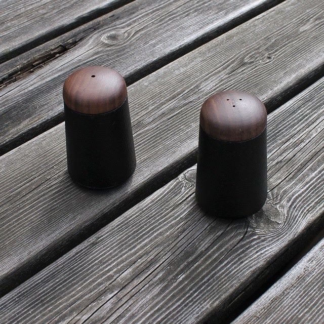 Salt & Pepper Shakers in Cast Iron with Walnut