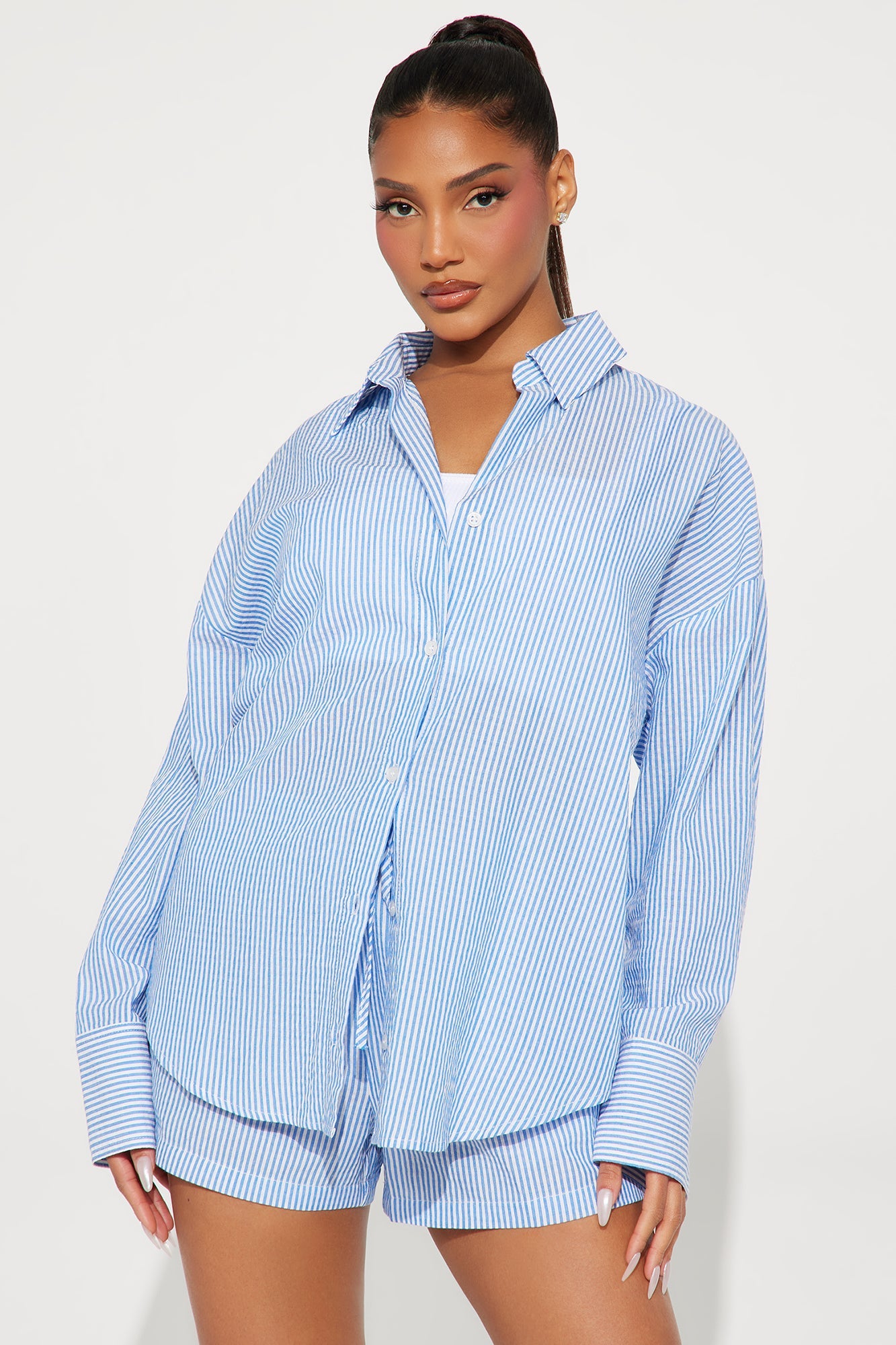 Sara Striped Short Set - Blue