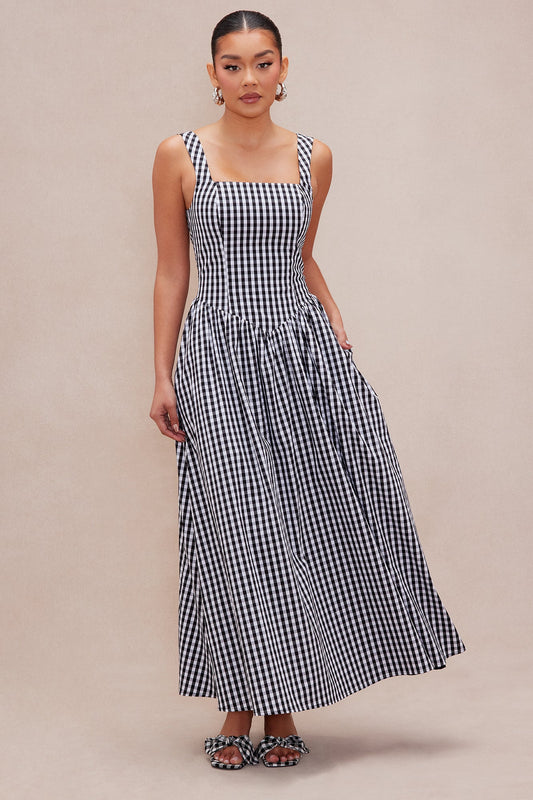 Willow Gingham Maxi Dress - Black/White