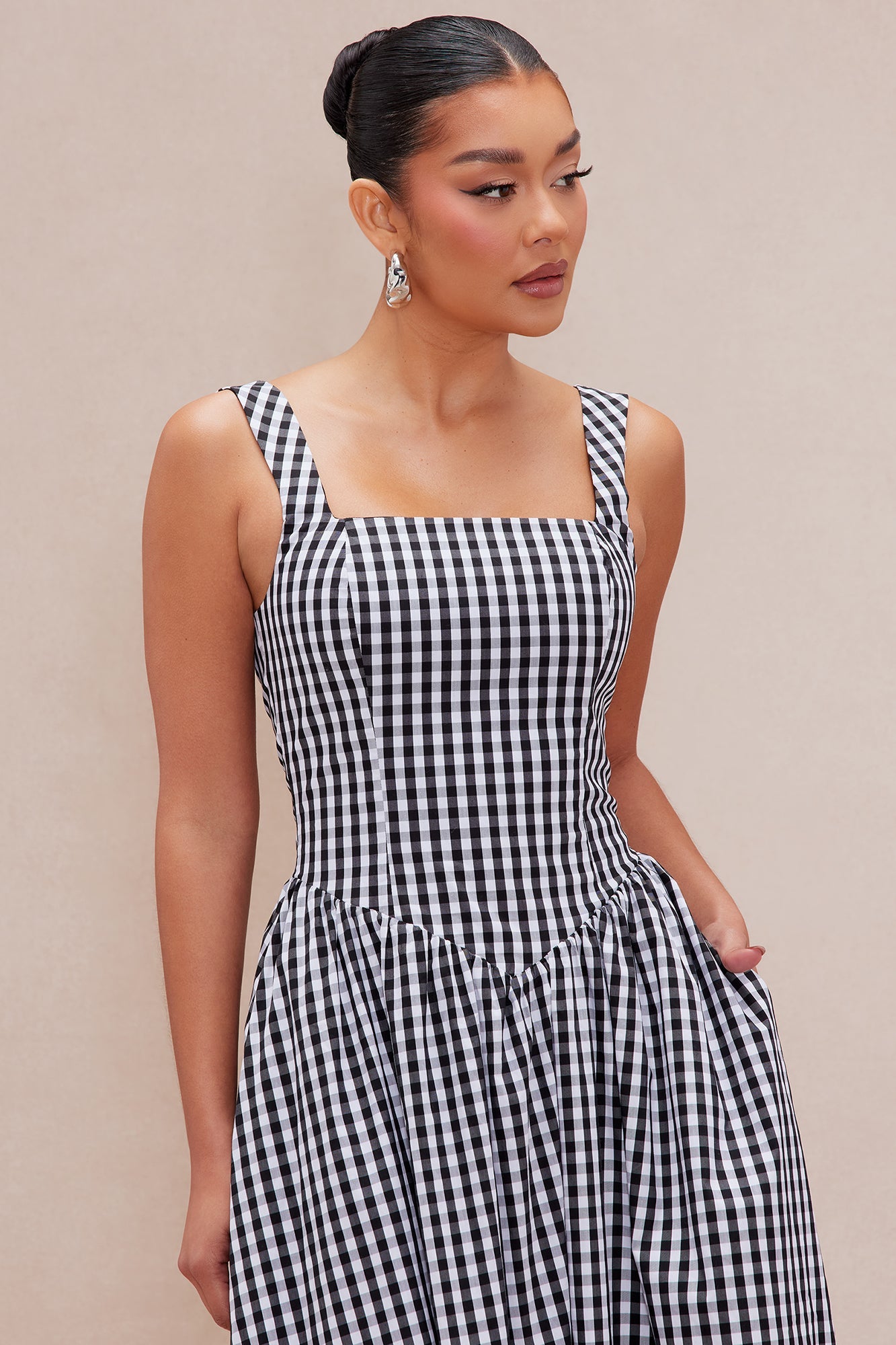 Willow Gingham Maxi Dress - Black/White