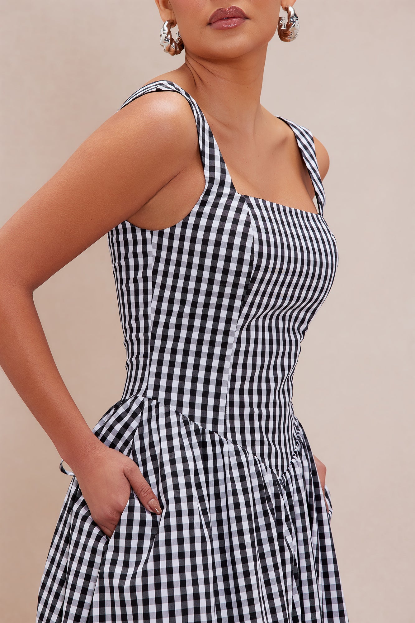 Willow Gingham Maxi Dress - Black/White
