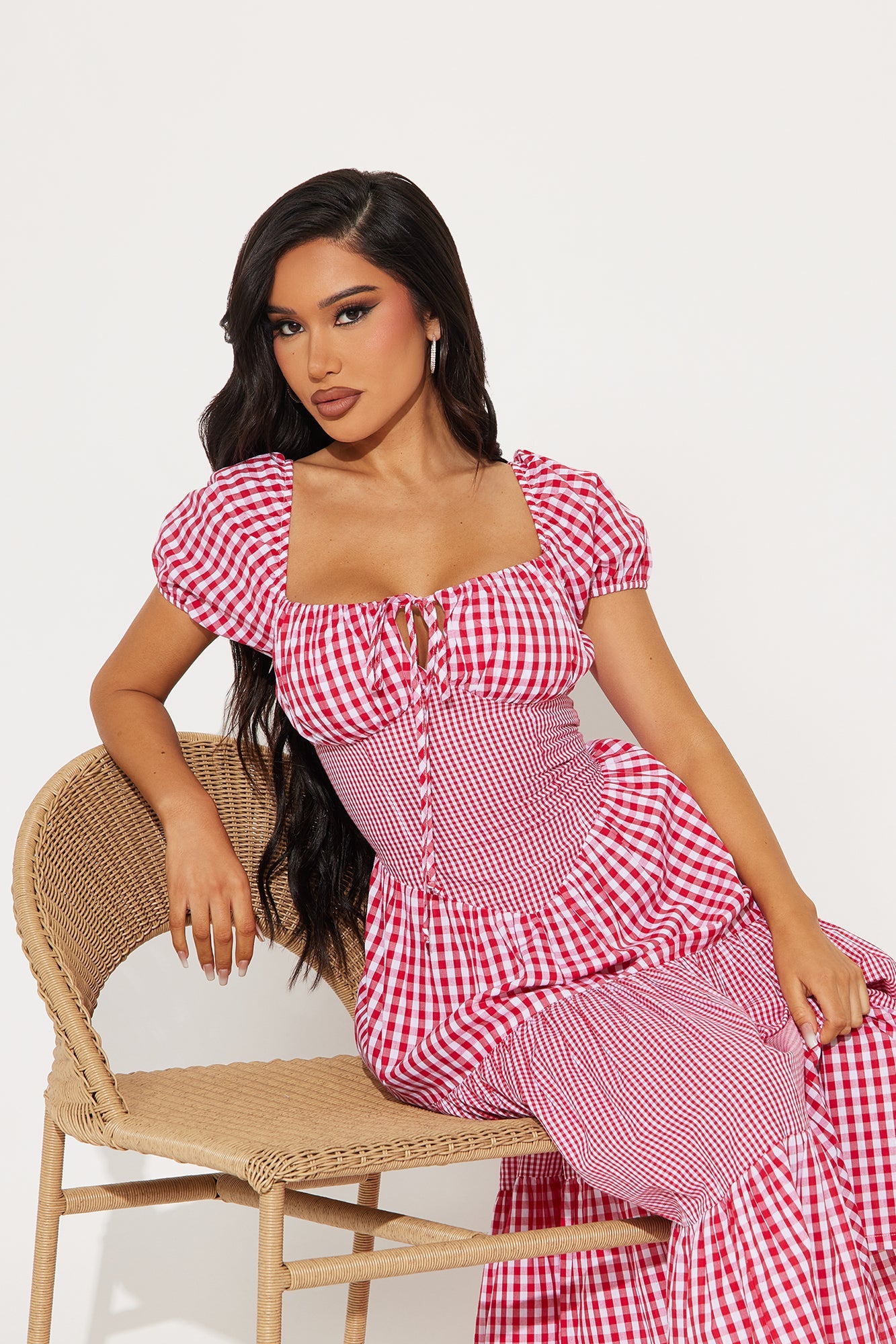 Sammie Gingham Midi Dress - Red