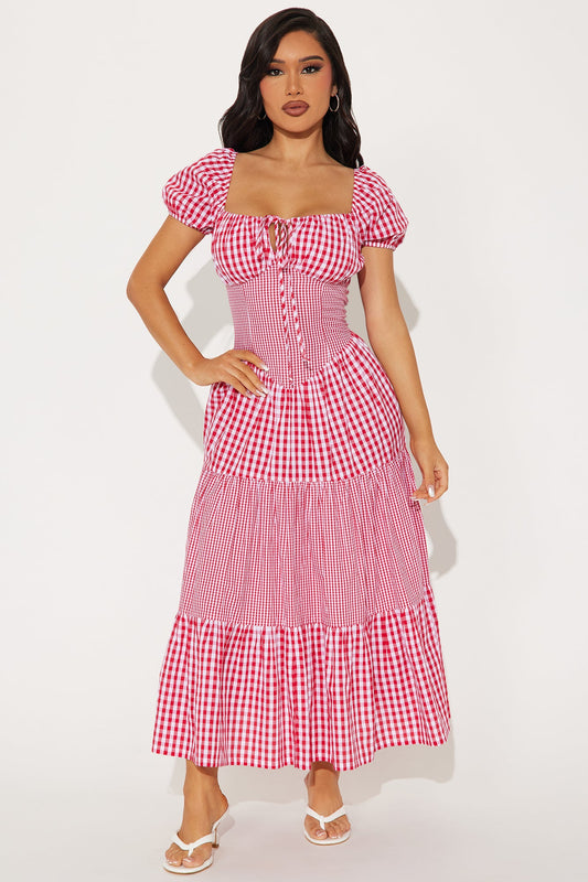 Sammie Gingham Midi Dress - Red