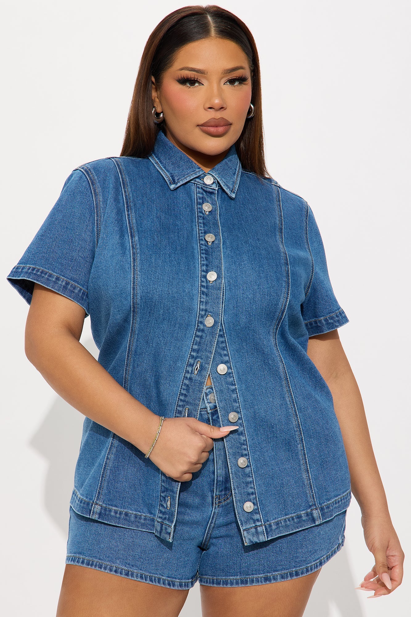 Delilah Denim Short Set  - Medium Wash