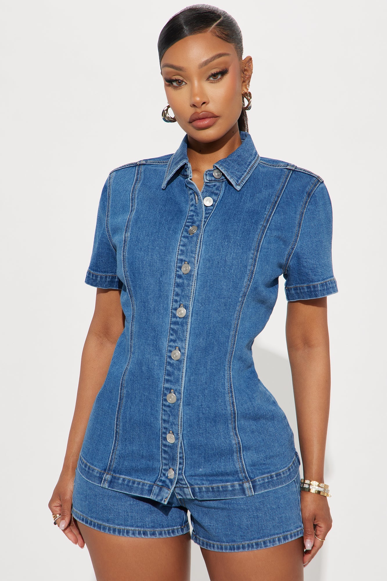 Delilah Denim Short Set  - Medium Wash
