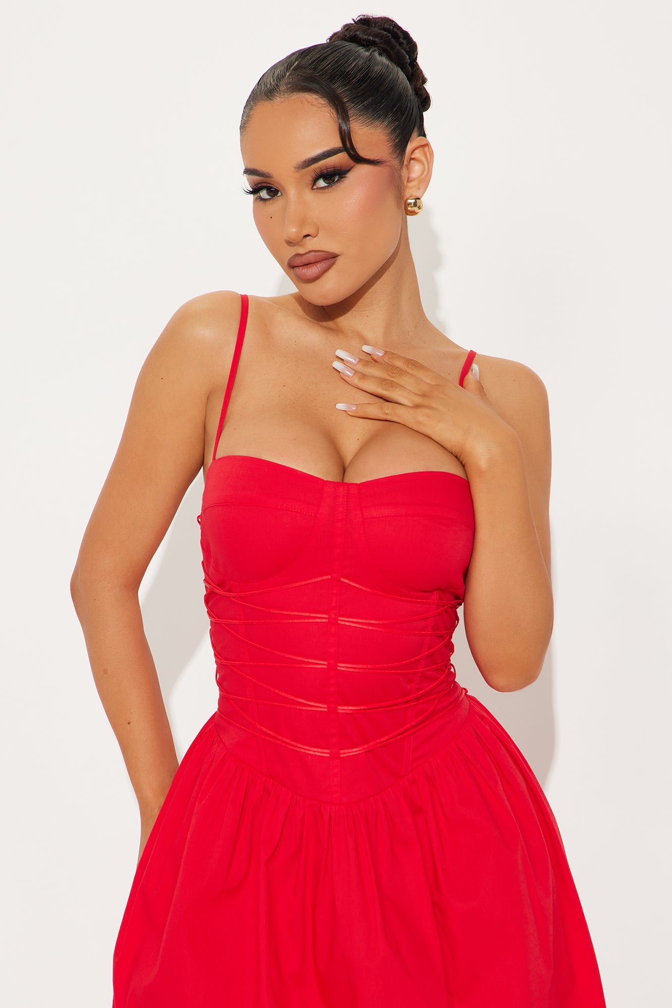 Nelly Stretch Poplin Midi Dress - Red