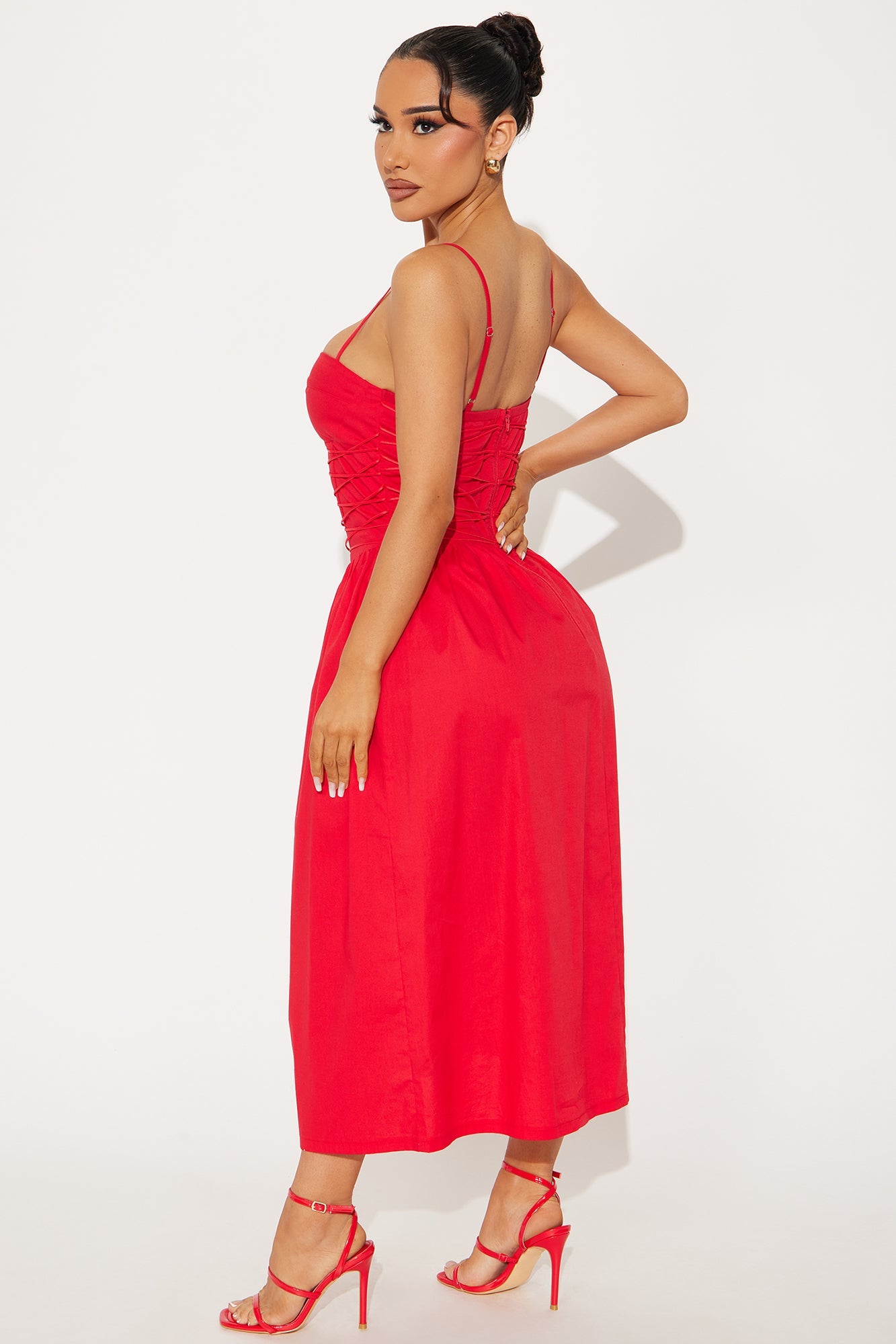 Nelly Stretch Poplin Midi Dress - Red