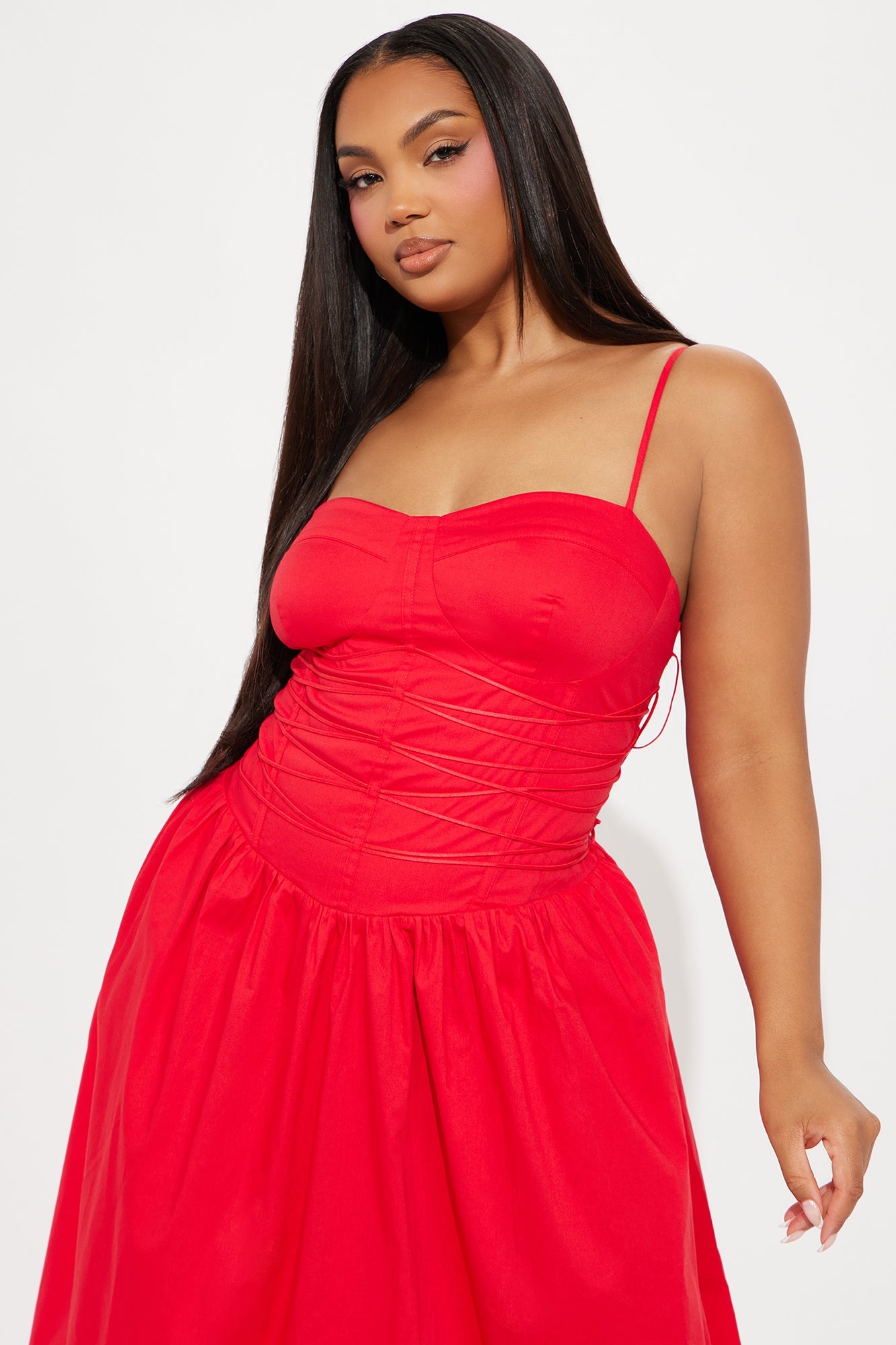 Nelly Stretch Poplin Midi Dress - Red