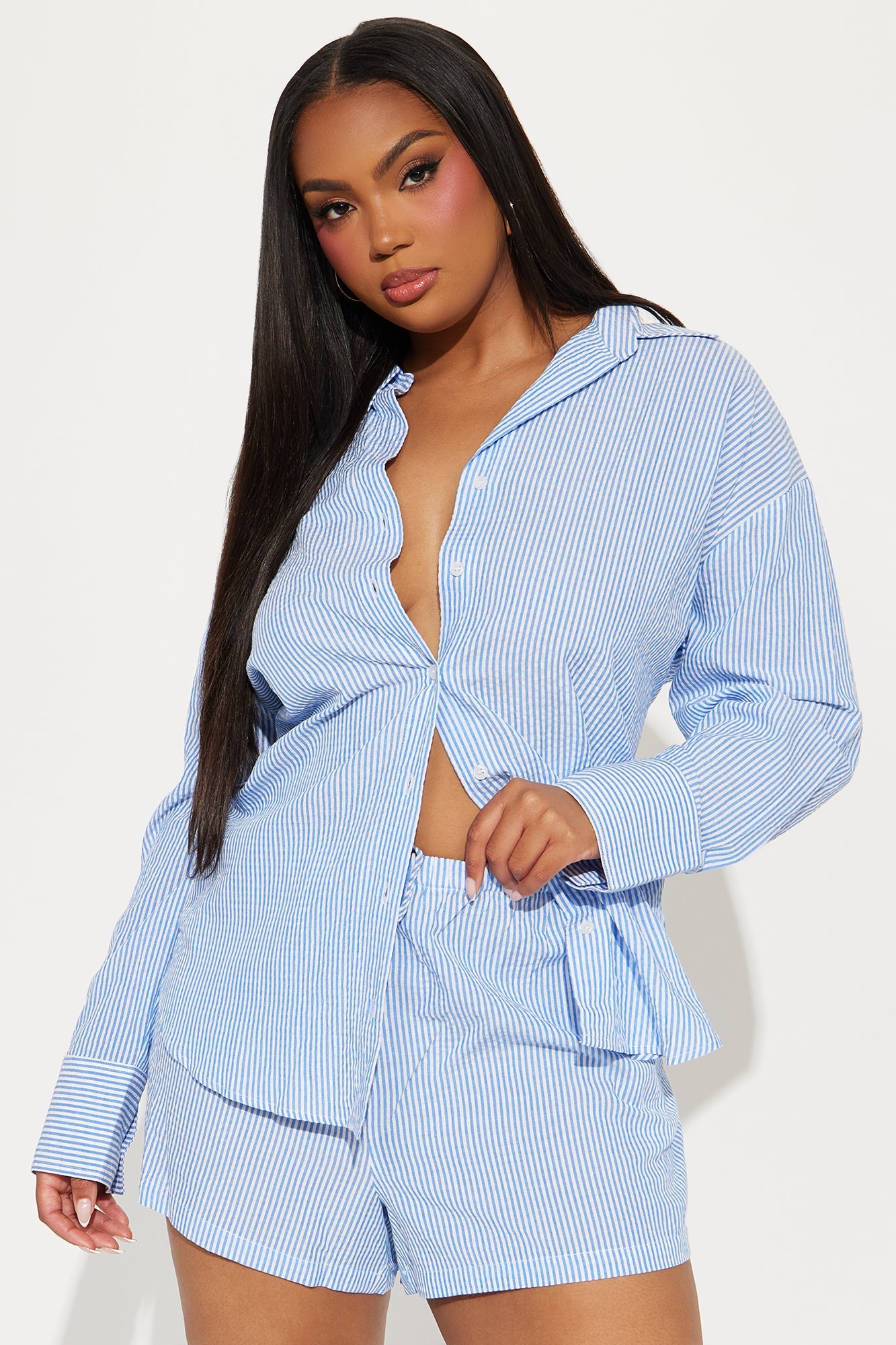 Sara Striped Short Set - Blue