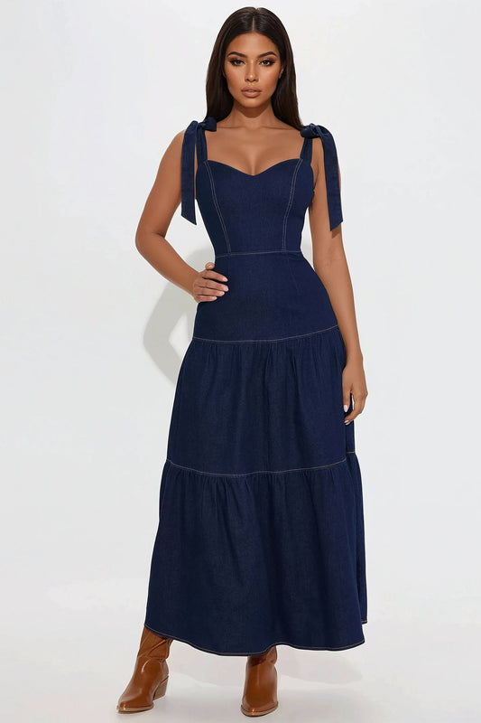 Imelda Denim Maxi Dress - Dark Wash