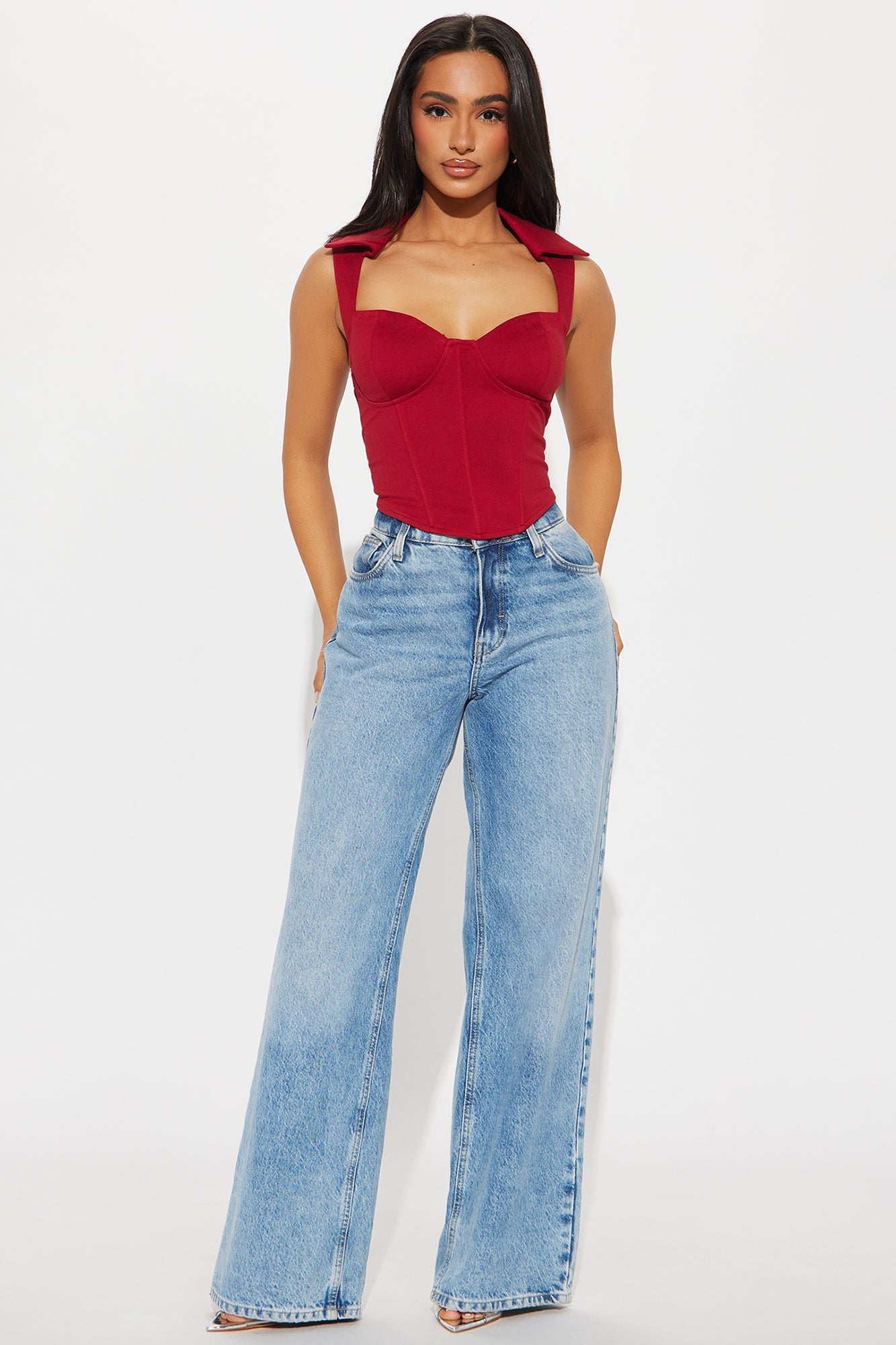 The Mia Double Lined Ponte Corset Top - Red