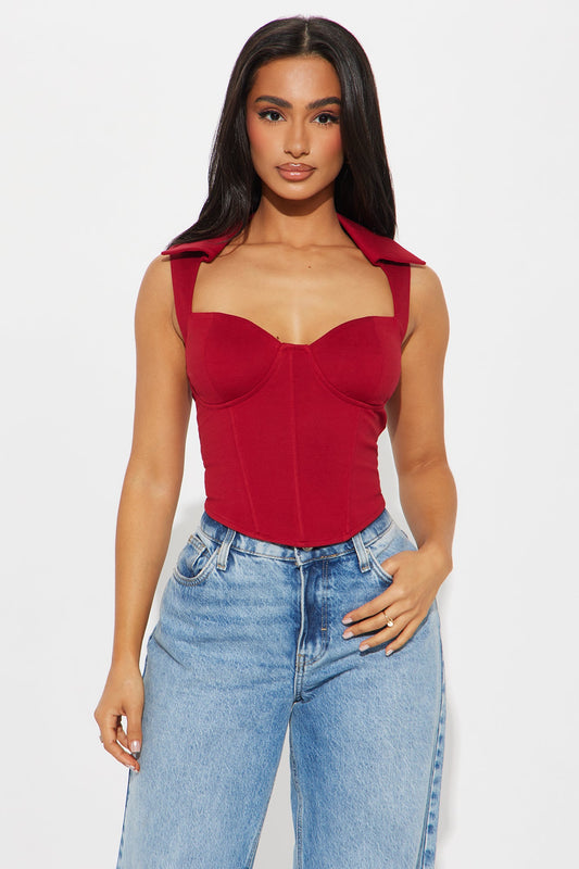 The Mia Double Lined Ponte Corset Top - Red