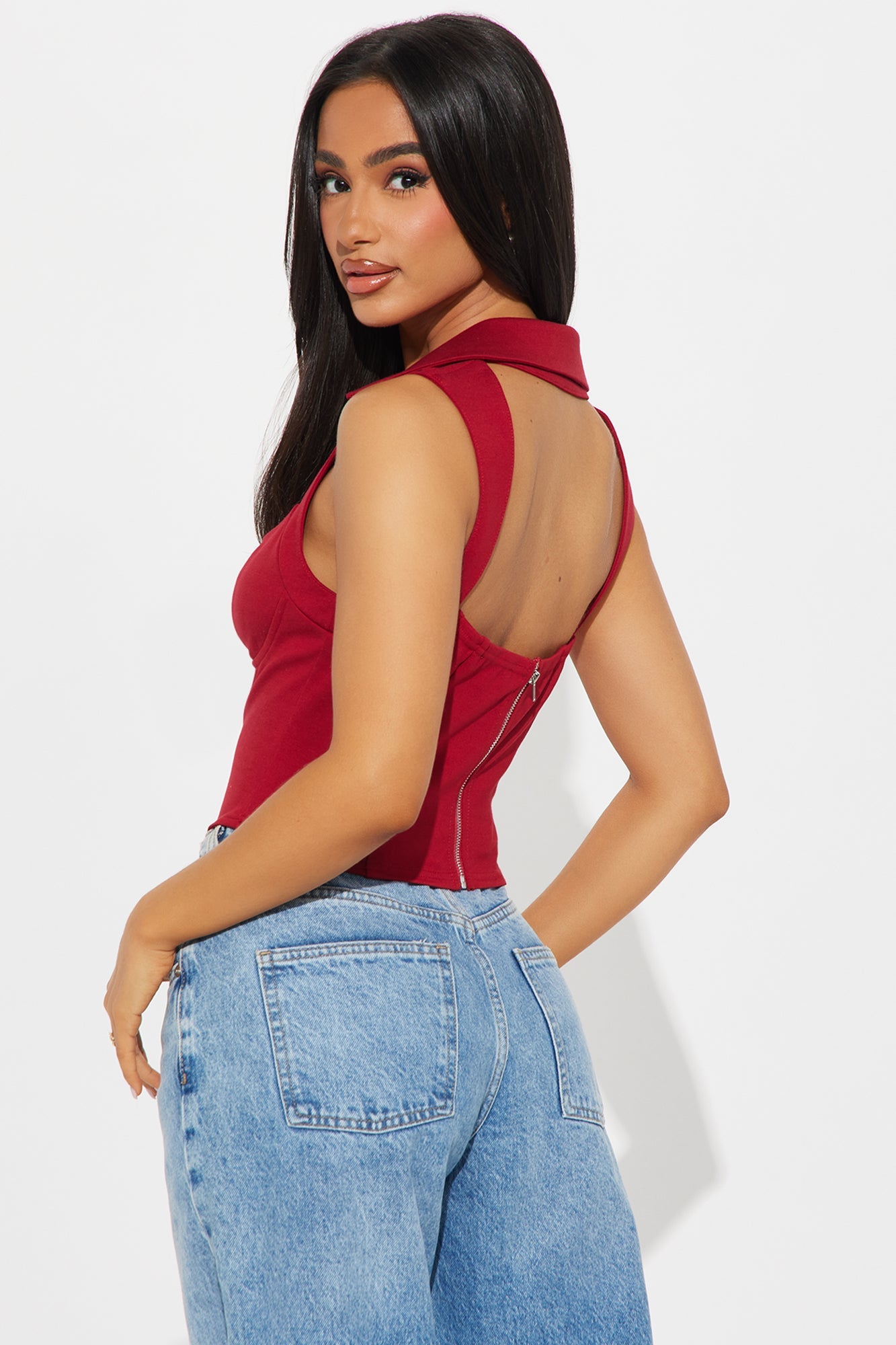 The Mia Double Lined Ponte Corset Top - Red