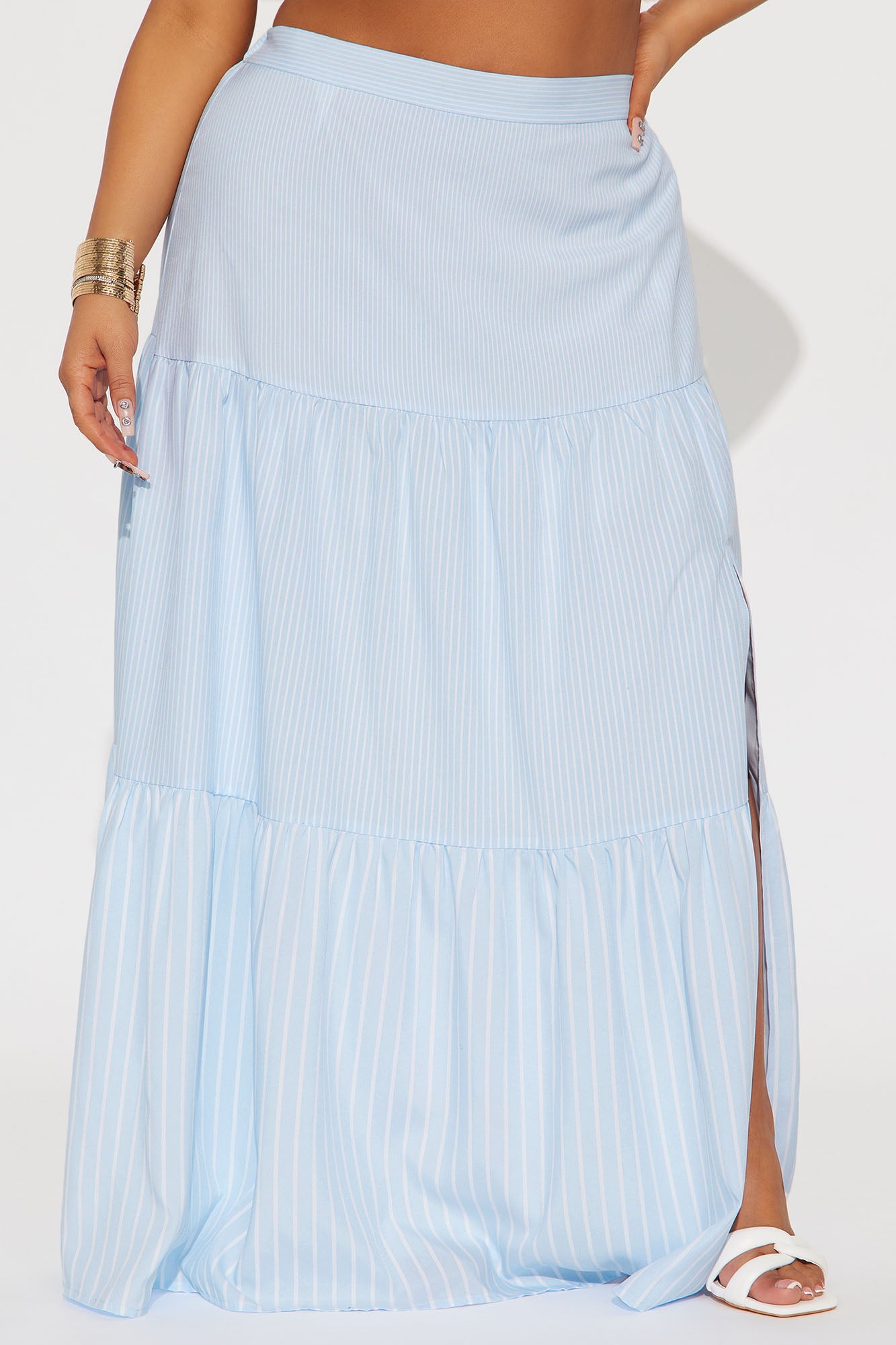 Meilani Striped Tiered Maxi Skirt - Blue/combo