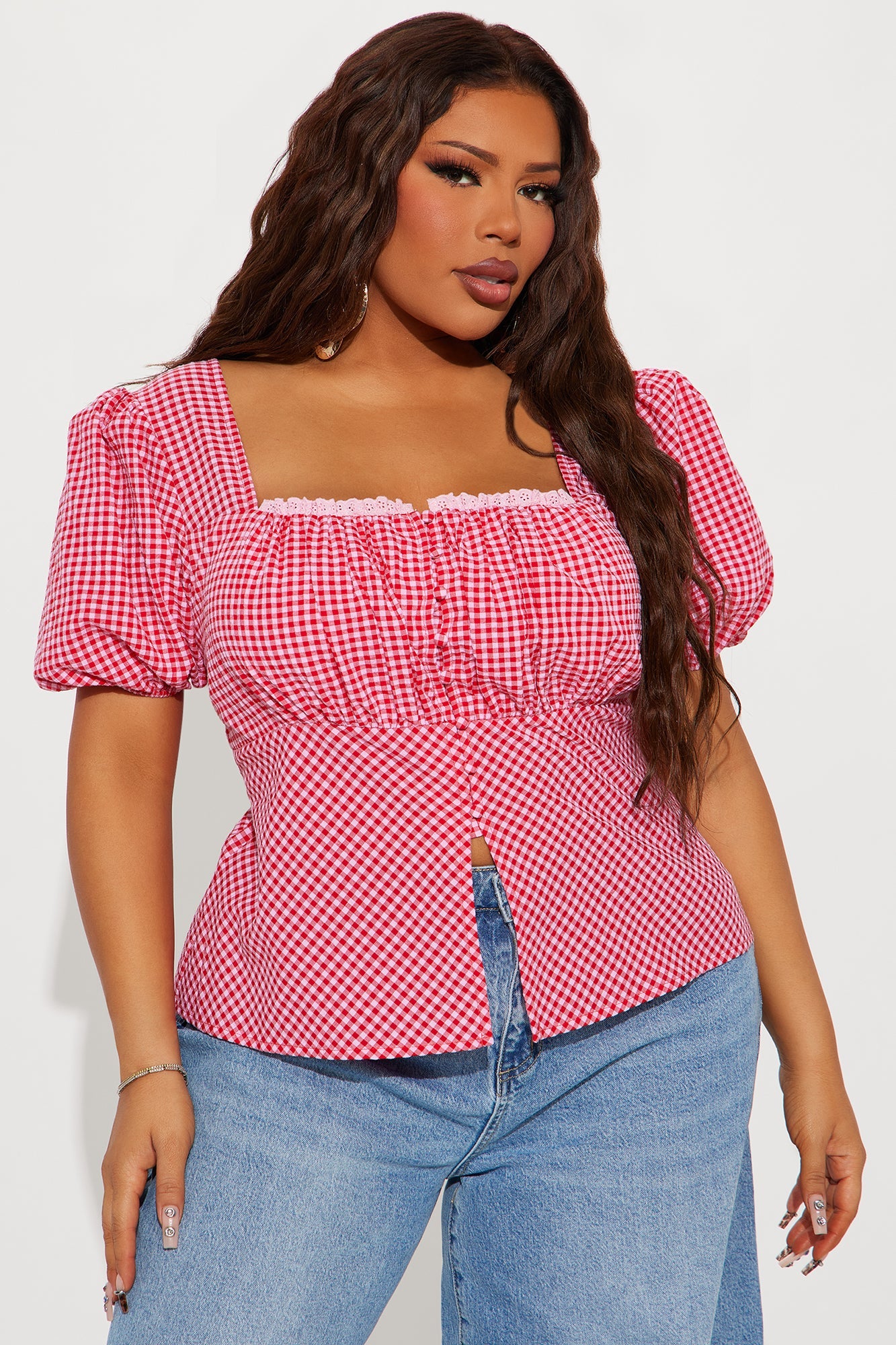 Picnic By The Beach Gingham Top - Red/combo
