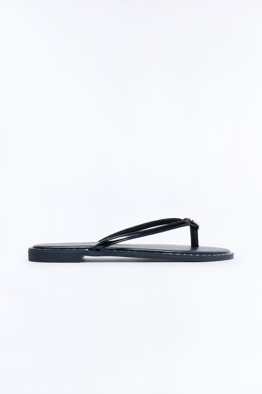 Rici Heart Flip Flops - Black