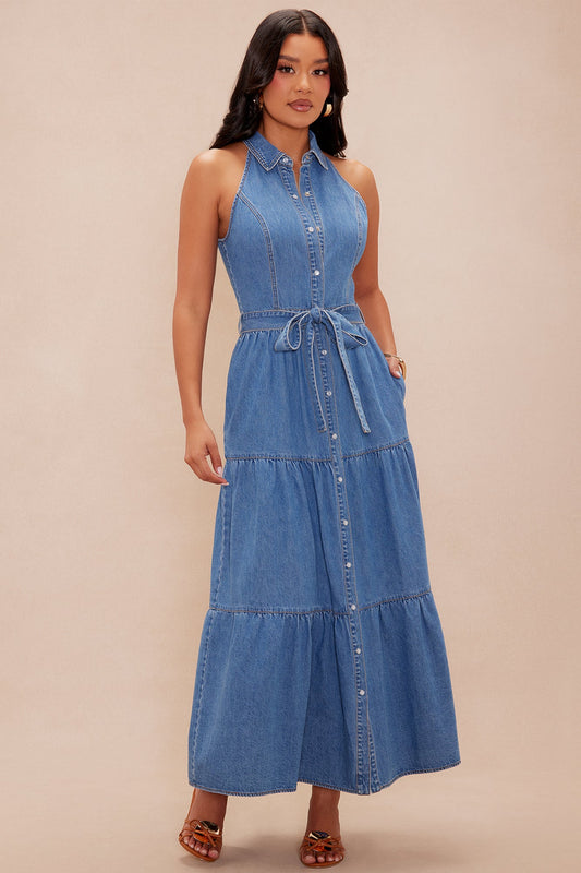 Daniela Denim Maxi Dress - Medium Wash